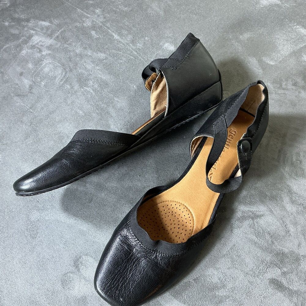 Gentle Souls Ankle Strap Flats Mary Jane 11 M Black Leather Shoes